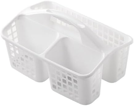 Plastic Shower Basket with Compartments and Handle - White