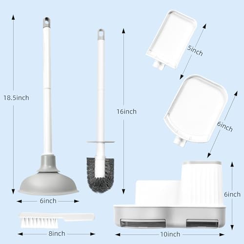 2 Pack Toilet Brush Set with Holder and Plunger