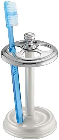 InterDesign York Collection Toothbrush Holder - 4 Slots Chrome Pearl White