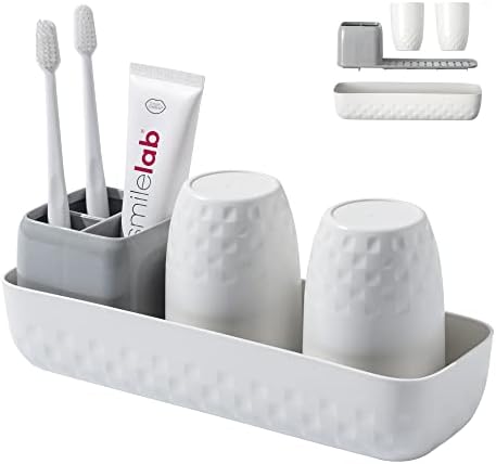 Vowupt Toothbrush Holder Set - 3 Slots Sturdy White