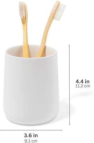 Matte White Toothbrush Holder with Cup and Floss Organizer