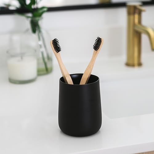 Matte Black Toothbrush Holder with Cup and Floss Rack