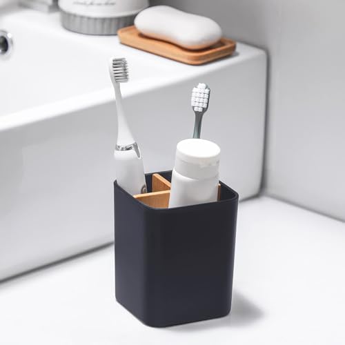 Cool Grey Bamboo Toothbrush Holder with 3 Slots