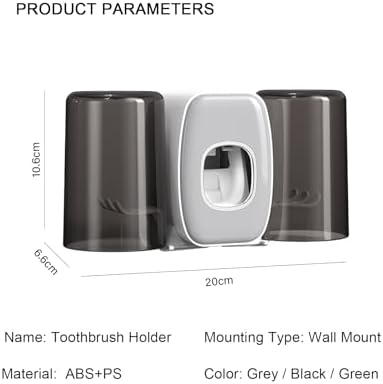 MYLAMZAL Toothbrush Holder with 2 Cups and Suction Mount - Grey