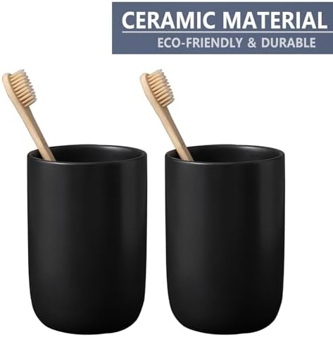 Matte Black Ceramic Toothbrush Holder - 1 Cup Reusable Bathroom Organizer