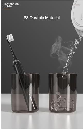 MYLAMZAL Toothbrush Holder with 2 Cups and Suction Mount - Grey