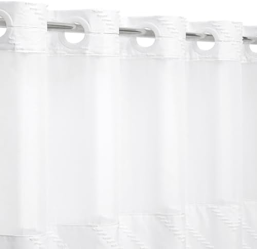 White Small Stall Boho Shower Curtain with Snap-in Liner 36x74