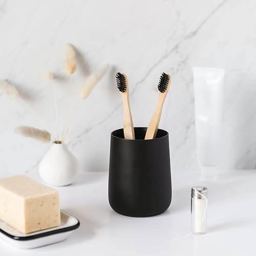 Matte Black Toothbrush Holder with Cup and Floss Rack