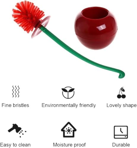 Cherry Toilet Brush with Holder - Durable Bristles Sturdy Handle