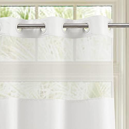 River Dream No Hooks Shower Curtain 71x74 White Fabric with Sheer Window