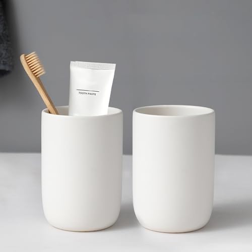 Ceramic Toothbrush Holder Set - 2Pcs White Bathroom Tumbler Cups