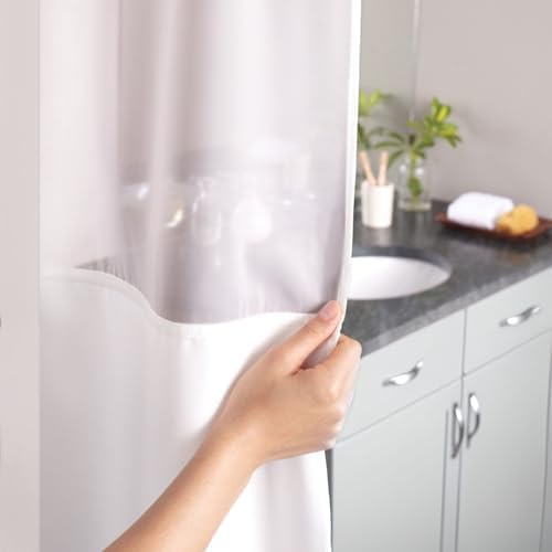 Hookless Hampton Bay 71 in Microfiber White Shower Curtain Set