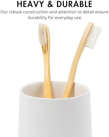 Matte White Toothbrush Holder with Cup and Floss Organizer