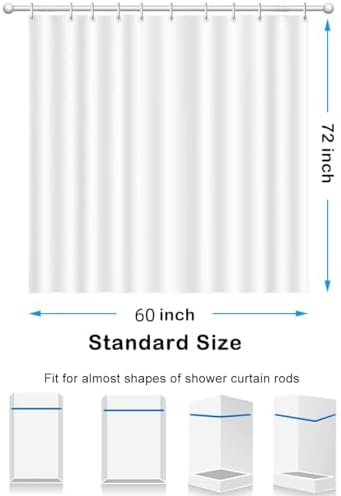 Grey Shower Curtain Liner with 12 Hooks