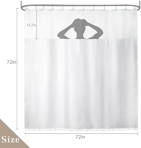 Riyidecor White Tassel Waffle Shower Curtain Set
