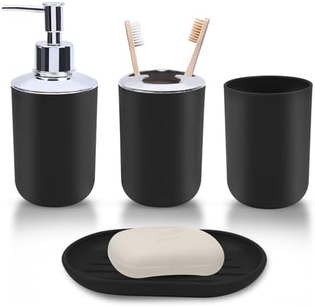 LGURT 4-Piece Bathroom Accessory Set Plastic Black