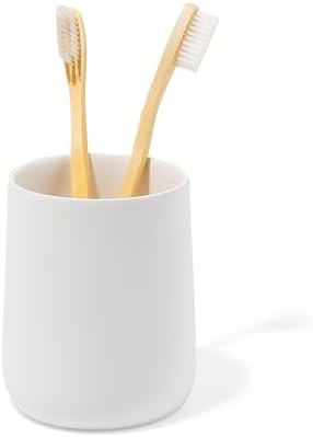 Matte White Toothbrush Holder with Cup and Floss Organizer