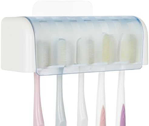5 Slots Wall Mount Toothbrush Holder with Cover White Blue