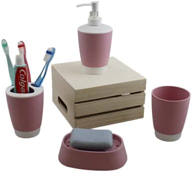4 Piece Bathroom Accessories Set - Bubble Gum Pink