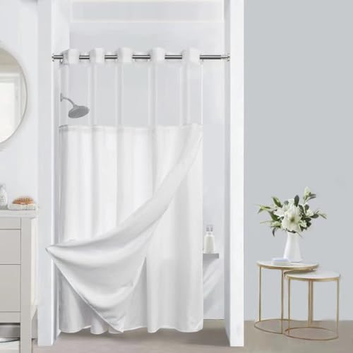 No Hooks Waffle Weave Shower Curtain Set - Hotel Grade Waterproof with Sheer Window