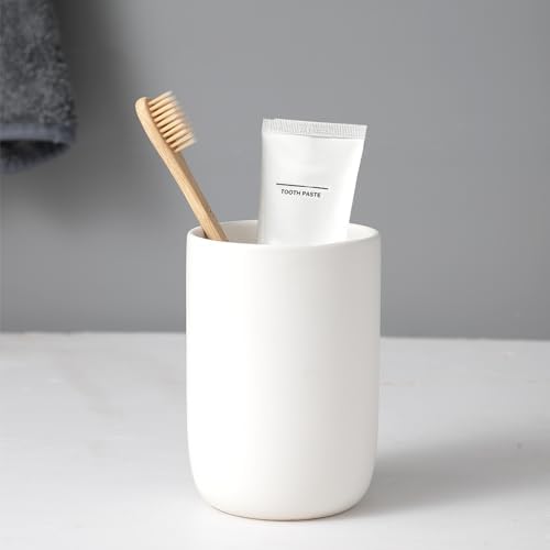 Ceramic Toothbrush Holder - Reusable White Bathroom Tumbler Cup