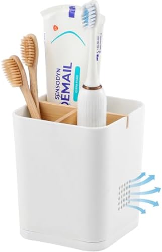 Heagoale 3 Slots Electric Toothbrush Holder with Bamboo Dividers