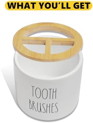 CHONIC Farmhouse Toothbrush Holder with Bamboo Lid