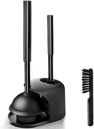 3 in 1 Toilet Brush Plunger Set with Holder and Crevice Cleaner - Black