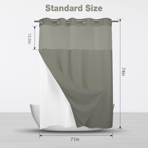 TERSUM No Hook Shower Curtain Set Grey 71x74 Inch