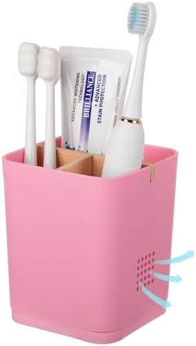 Heagoale Electric Toothbrush Holder with Bamboo Dividers 3 Slots Pink