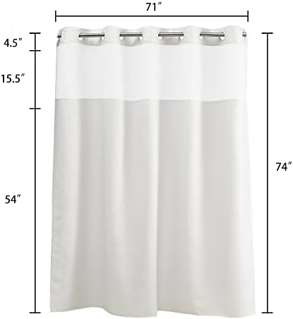 River Dream No Hooks Shower Curtain 71x74 White Fabric with Sheer Window