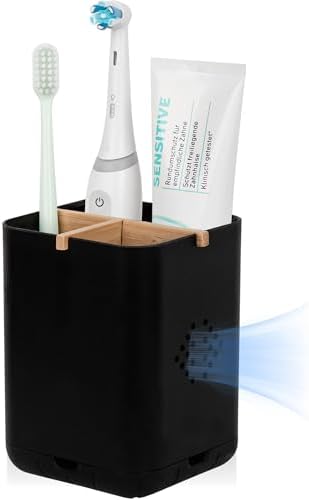 Durable Toothbrush Holder with 3 Slots - Black