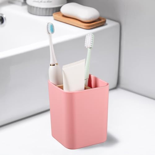 Bamboo Toothbrush Holder with 3 Slots - Pink
