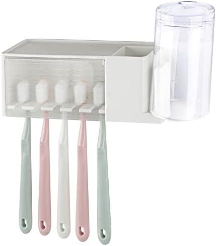 5 Slots Wall Mount Toothbrush Holder with Cover Self Adhesive White 1