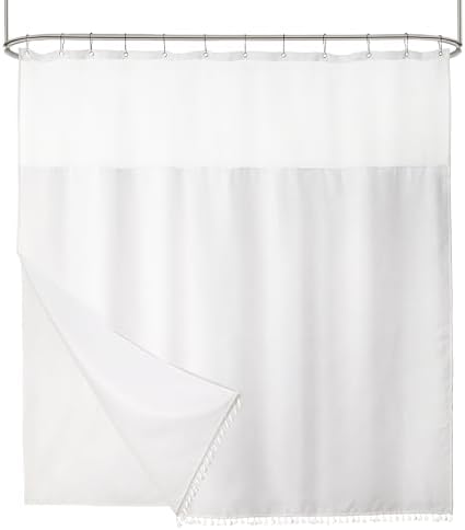 Riyidecor White Tassel Waffle Shower Curtain Set