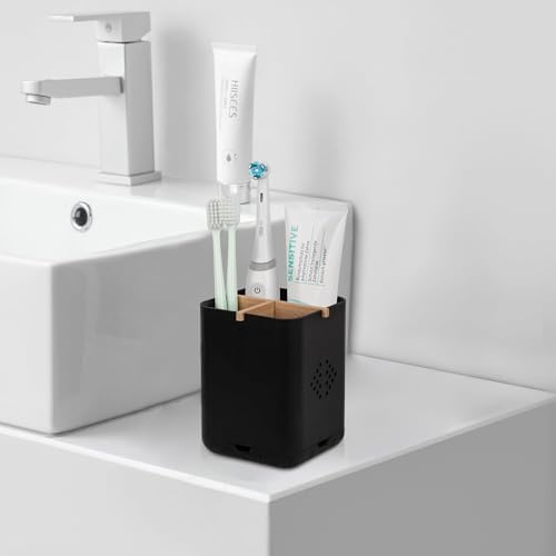 Durable Toothbrush Holder with 3 Slots - Black