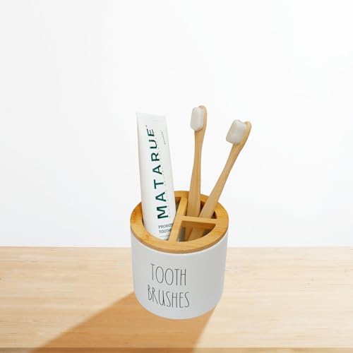 CHONIC Farmhouse Toothbrush Holder with Bamboo Lid