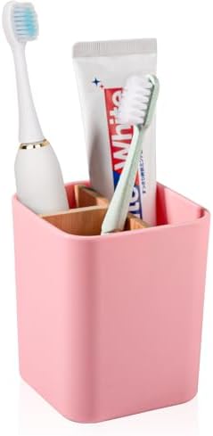 Bamboo Toothbrush Holder with 3 Slots - Pink