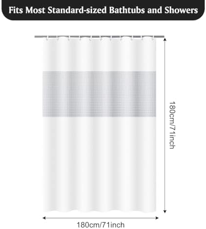 Timecity White Shower Curtain Set with 12 Hooks and Clear Window Liner 1