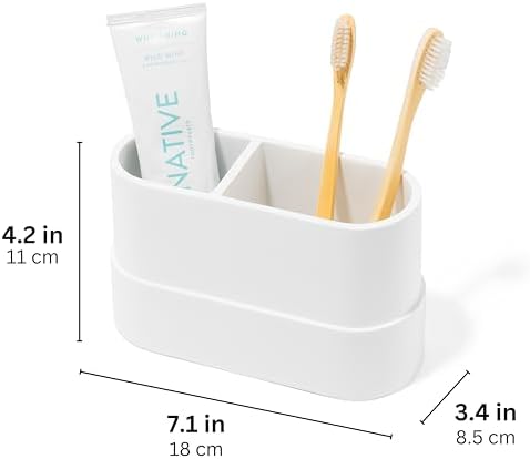 Matte White Toothbrush and Toothpaste Holder with 2 Compartments