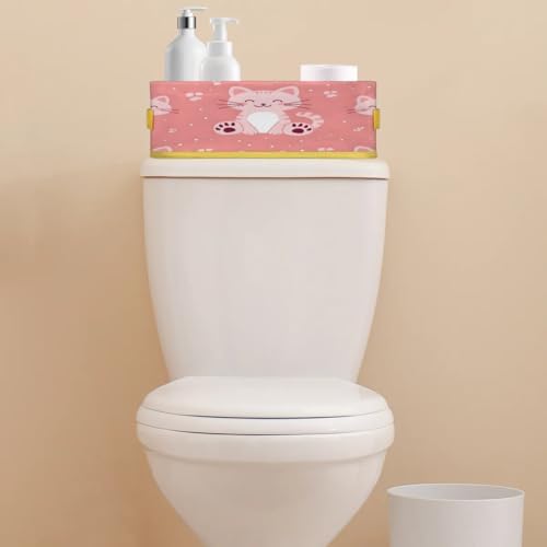 Cute Cat Toilet Tank Topper Paper Basket with Handles