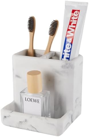 SZYRL Toothbrush Holder with 3 Compartment Storage