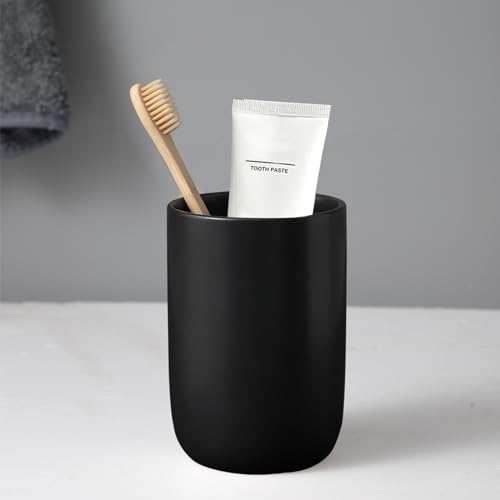 Matte Black Ceramic Toothbrush Holder - 1 Cup Reusable Bathroom Organizer