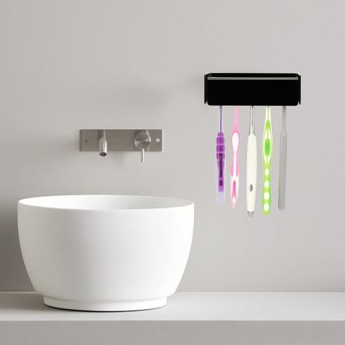 5 Slots Wall Mount Toothbrush Holder with Cover Black