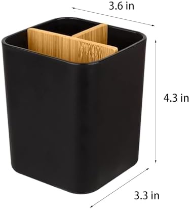 Heagoale Bamboo Toothbrush Holder with 3 Slots 2 Pack Black