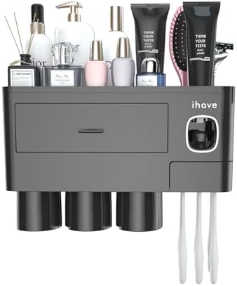 iHave Wall Mounted Toothbrush Holder with Dispenser and Drawer