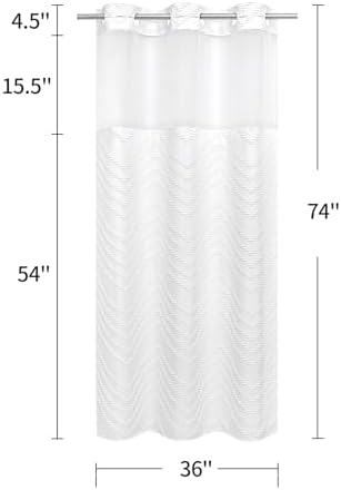 White Small Stall Boho Shower Curtain with Snap-in Liner 36x74