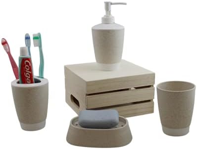 4 Piece Bathroom Accessories Set - Sandstone Beige