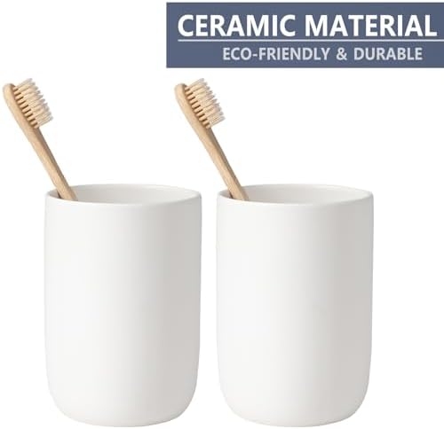 Ceramic Toothbrush Holder - Reusable White Bathroom Tumbler Cup