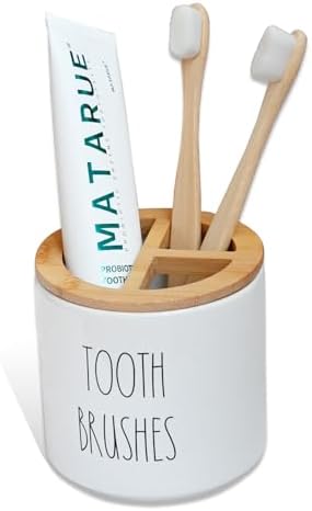 CHONIC Farmhouse Toothbrush Holder with Bamboo Lid